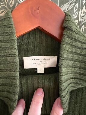 Sézane Olive Green Ribbed Crew Sweater